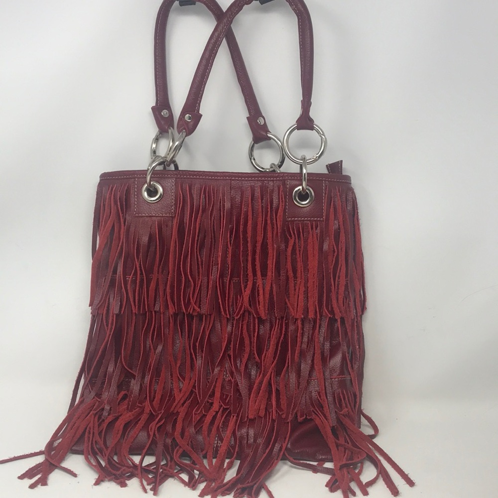 Leather Columbian Burgandy Fringe Purse